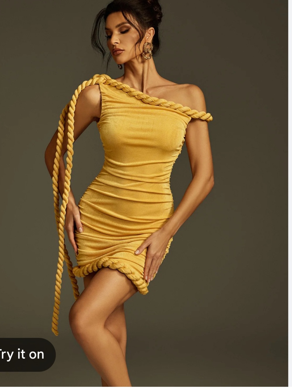 Mew Mews Uryxia One Shoulder Twisted Mini Dress Yellow Gold Medium NWT